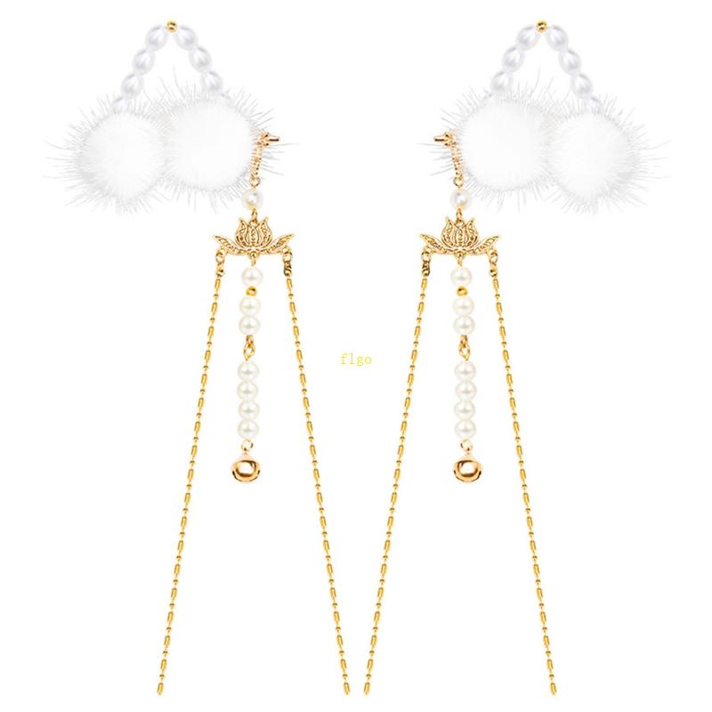 Kẹp Tóc Hình Tai Mèo Đính Ngọc Trai Giả Phong Cách Vintage