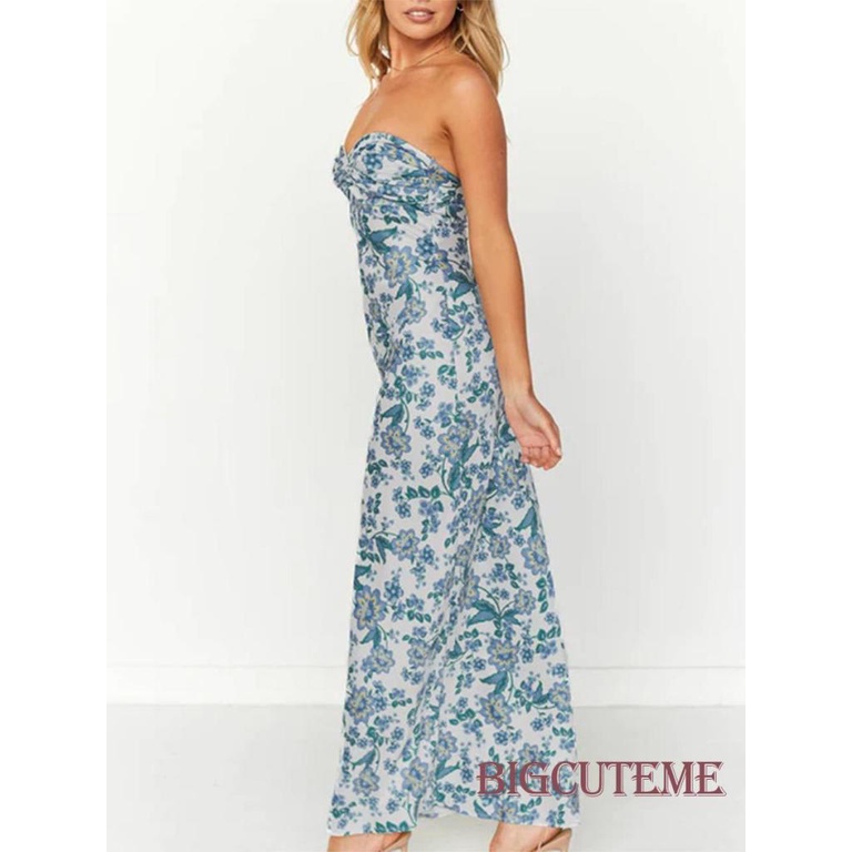 Đầm Dài Không Dây Hở Lưng Họa Tiết Hoa Thời Trang Mùa Hè Cho Nữ