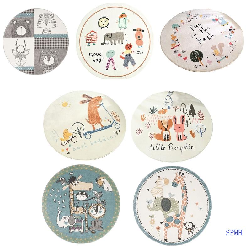 Thảm Bò Hình Tròn In Họa Tiết Hoạt Hình Dễ Thương Cho Bé