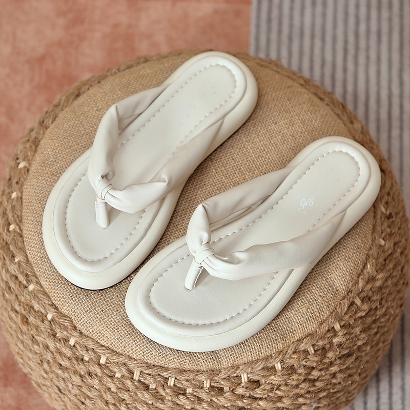 Duoya Tóc Thẳng ~ [Hàng Có Sẵn] Dép Xỏ Ngón Đi Biển Đế Dày Màu Đen Thời Trang Mùa Hè Cho Nữ