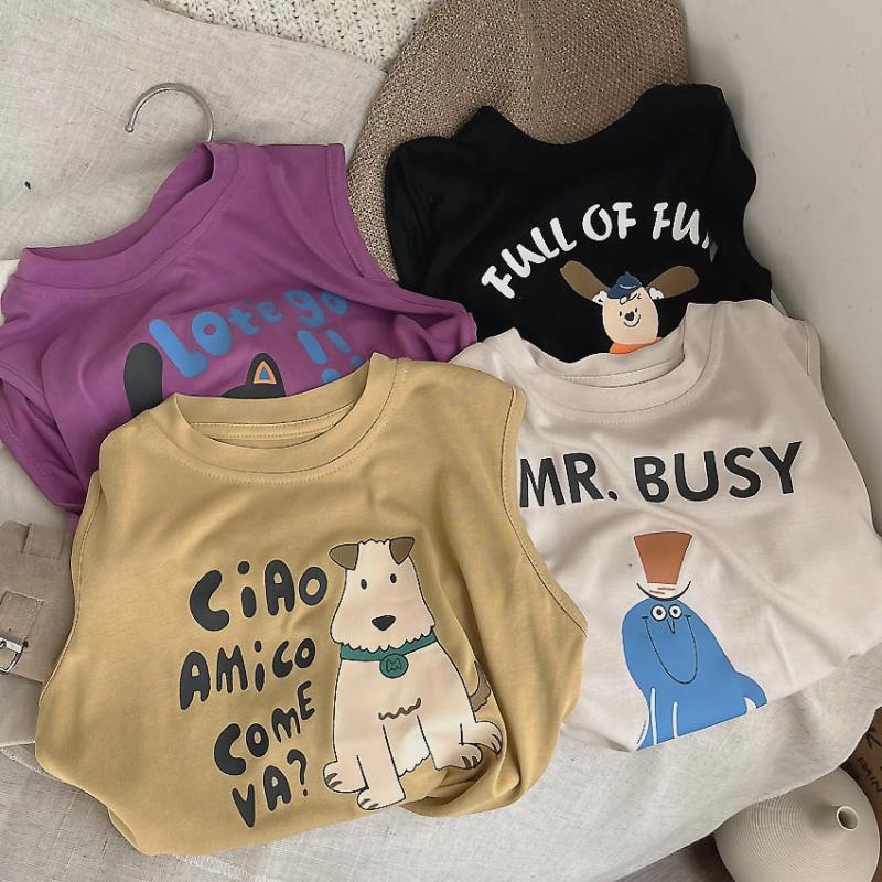 Áo Thun Cotton Sát Nách Thoáng Khí In Họa Tiết Hoạt Hình Đáng Yêu Cho Bé