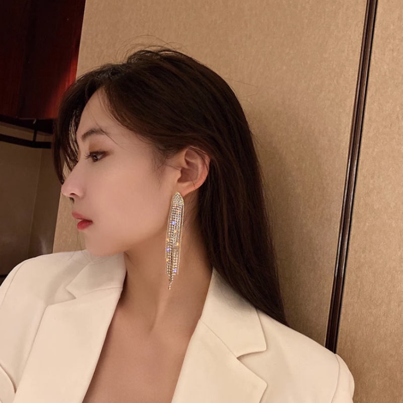 Bông Tai Mạ Bạc 925 Dáng Dài Đính Đá Pha Lê Sang Trọng Cho Nữ