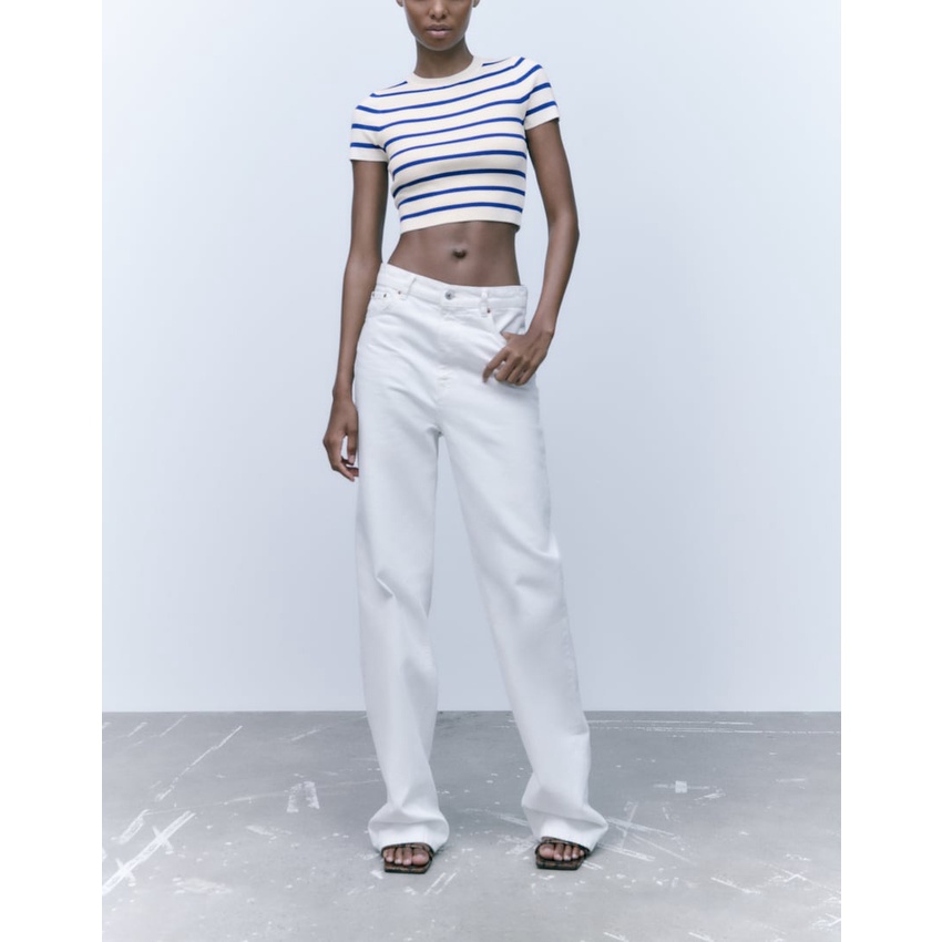 Zara Áo Thun Dệt Kim Dáng Ngắn Thiết Kế Đơn Giản Thời Trang Mùa Hè Cho Nữ 3519025