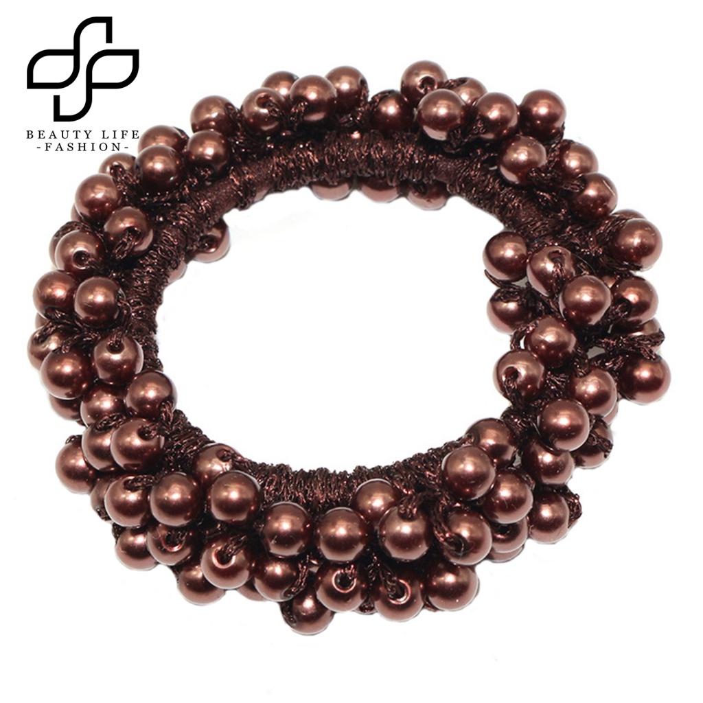 Dây Cột Tóc Cao Su Co Giãn Đính Ngọc Trai Giả Màu Trơn Thời Trang Dành Cho Nữ