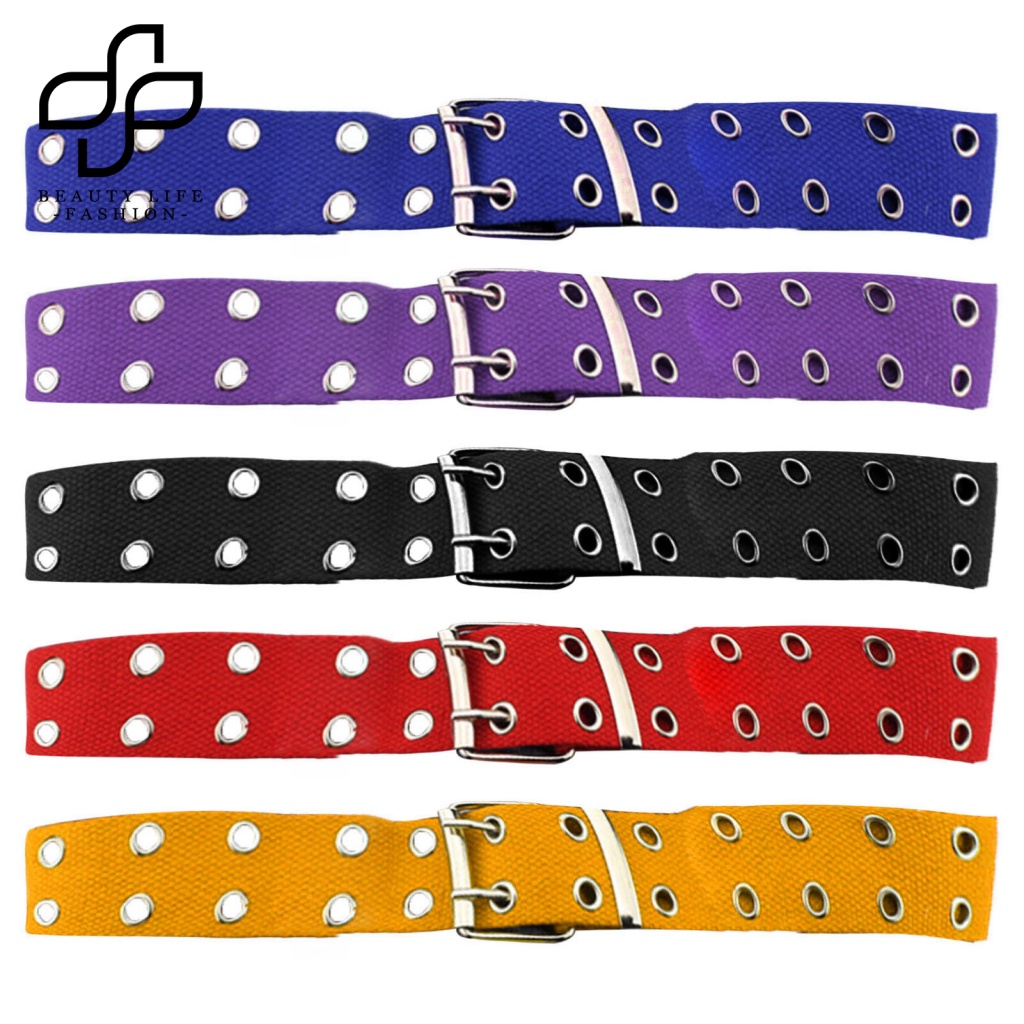 Thắt Lưng Vải Canvas Hai Hàng Nút Kim Loại Bản Rộng Dễ Điều Chỉnh Thời Trang Cho Nữ