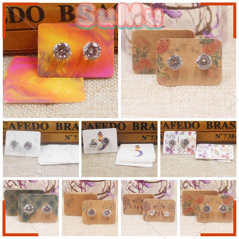 Set 100 Thẻ Giấy Kraft Họa Tiết Hoa Dùng Để Gói Bông Tai DIY