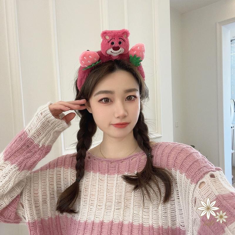 Băng Đô Cài Tóc Hình Gấu / Dâu Tây Bằng Lông Nhung Dễ Thương Xinh Xắn Chống Trượt Phong Cách Hàn Quốc