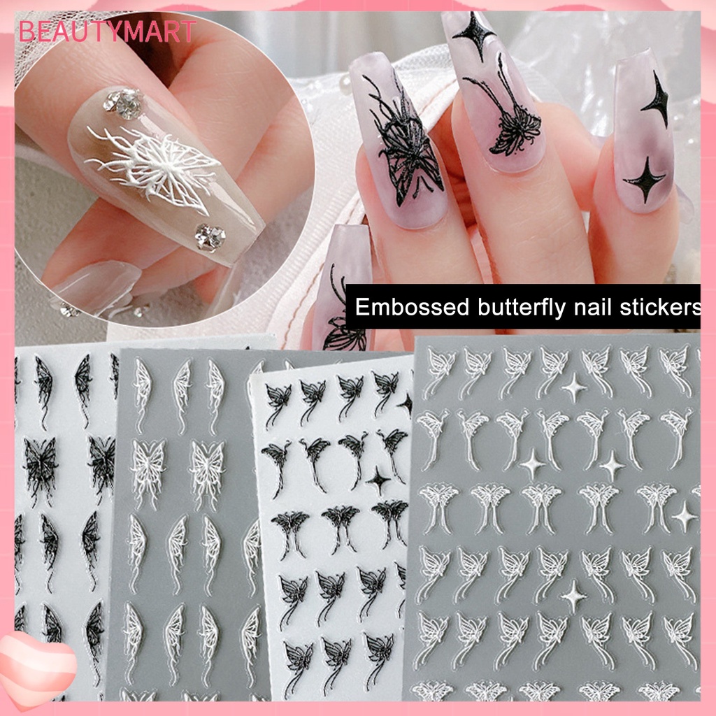 Miếng Dán Trang Trí Móng Tay Hình Bướm Trắng Đen Mini Chống Rơi DIY