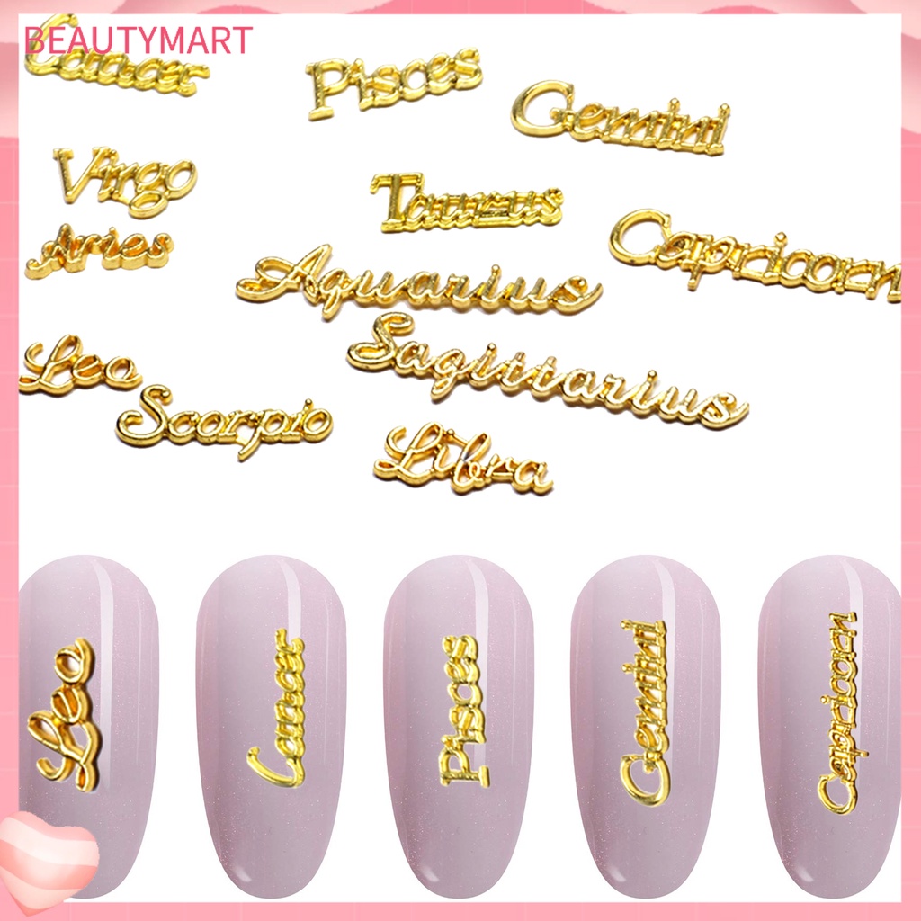 Set 12 Phụ Kiện Trang Trí Móng Tay Tạo Hiệu Ứng 3D DIY Hình Chữ Cái Đính Đá