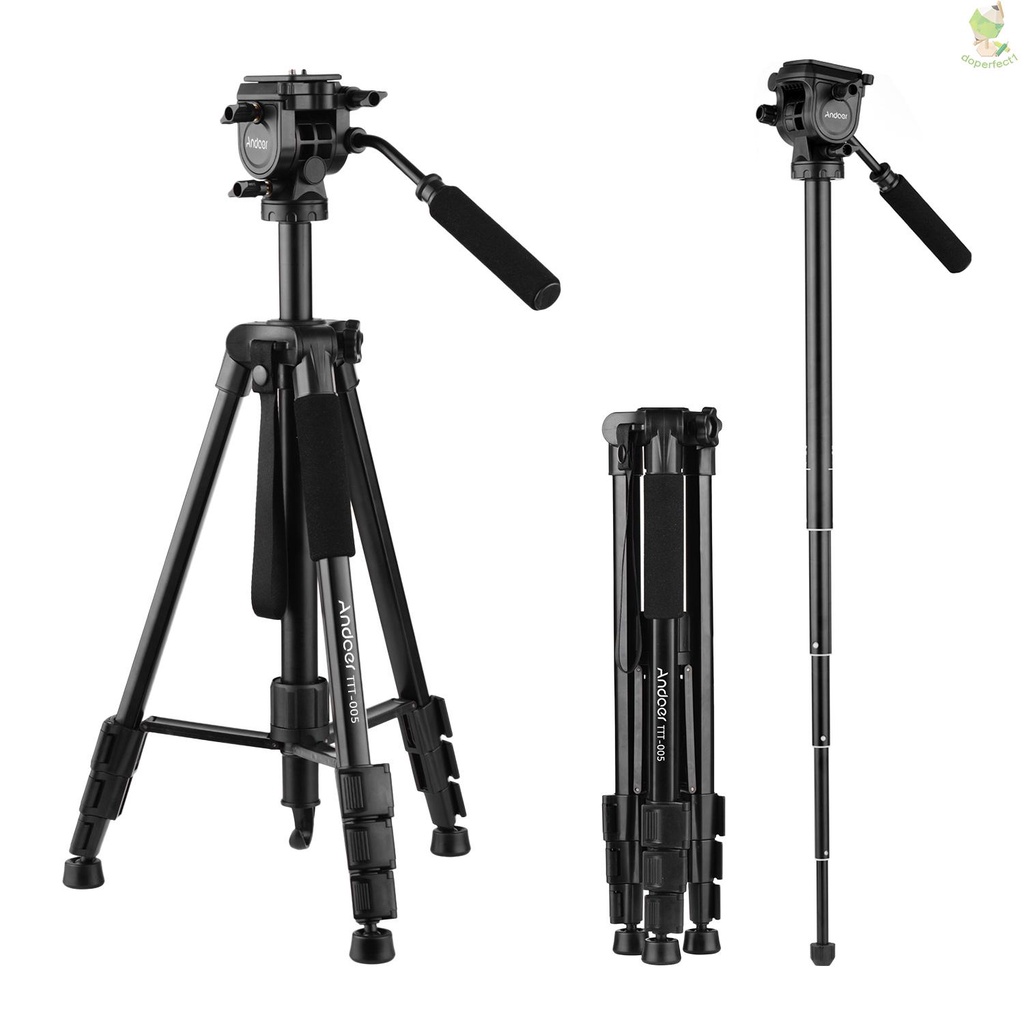 Andoer TTT-005 Aluminum Alloy Tripod Stand Fluid Hydraulic Ball Head Max. Height 65 Inches Max. Load 11lb with Carrying    Came-6.5