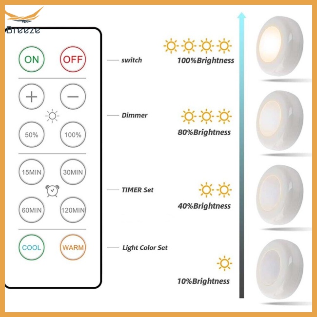 Set 6 Đèn Ngủ Điều Khiển Từ Xa Không Dây 0.6w 4.5v