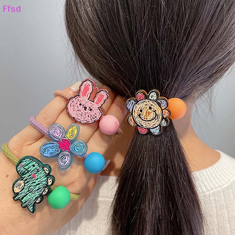 {Ffsd} Dây Cột Tóc Acrylic Màu Kẹo Graffiti Hoạt Hình Dễ Thương Hàn Quốc Cho Bé Gái * Bán Chạy