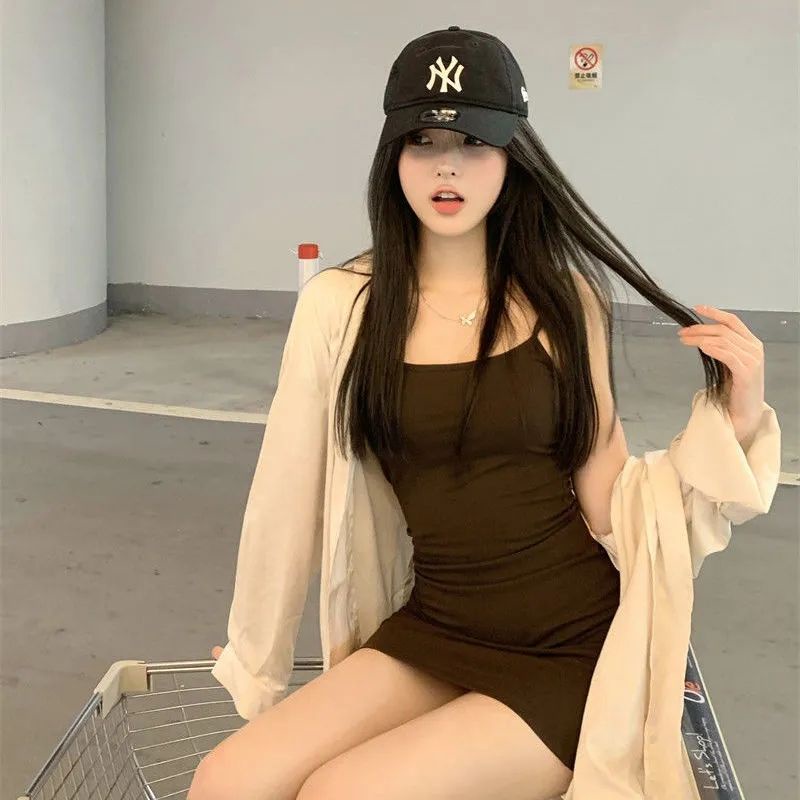 Set Áo Sơ Mi Dài Tay Và Đầm Hai Dây Phong Cách Mới Quyến Rũ Dành Cho Nữ