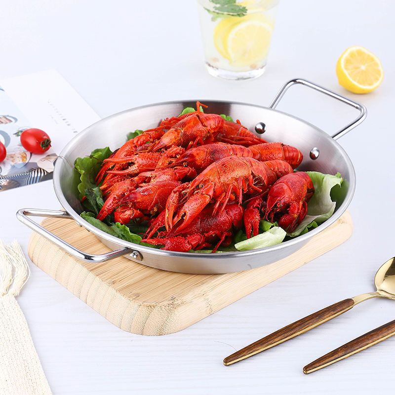 Thép không gỉ cực dày Tây Ban Nha Hải sản Paella Pot Bububei Pan Risotto Pasta Đĩa gà chiên Đĩa tôm 