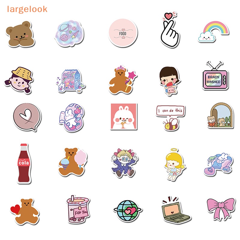 Bộ 50 Miếng Dán Hình Gấu Kiểu Hàn Quốc Dùng Trang Trí Ván Trượt / Laptop / Xe Máy Diy
