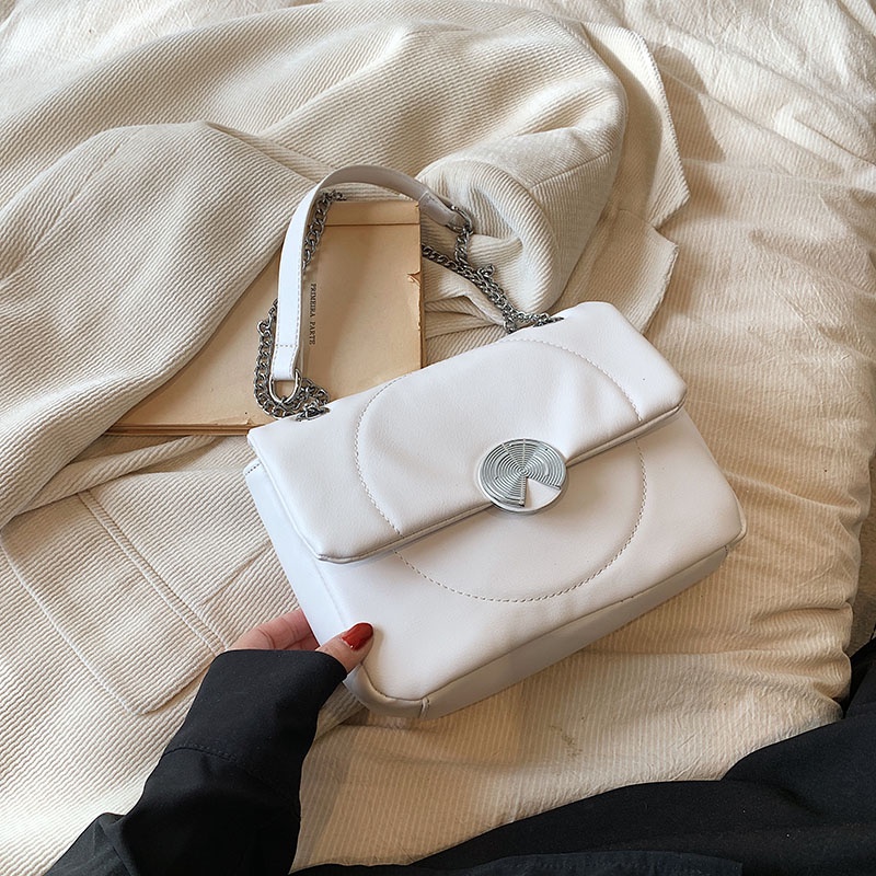 Túi Đeo Vai Dây Xích Có Khóa Tròn Phong Cách Hàn Quốc Chất Lượng Cao Cho Nữ