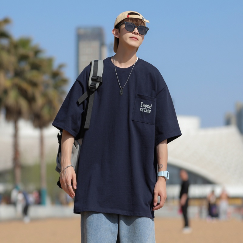 Áo Thun Ngắn Tay Dáng Rộng Phối Túi Phong Cách Đường Phố Nhật Bản Thời Trang Mùa Hè Cho Nam