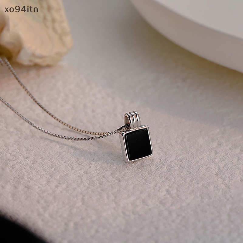 Vòng cổ Mạ Bạc Mặt Vuông Màu Đen Thời Trang Cho Nữ