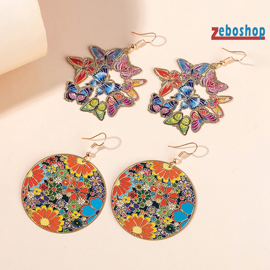 1 Đôi Bông Tai Treo Hình Hoa / Bướm Màu Sắc Ngọt Ngào Chất Lượng Cao