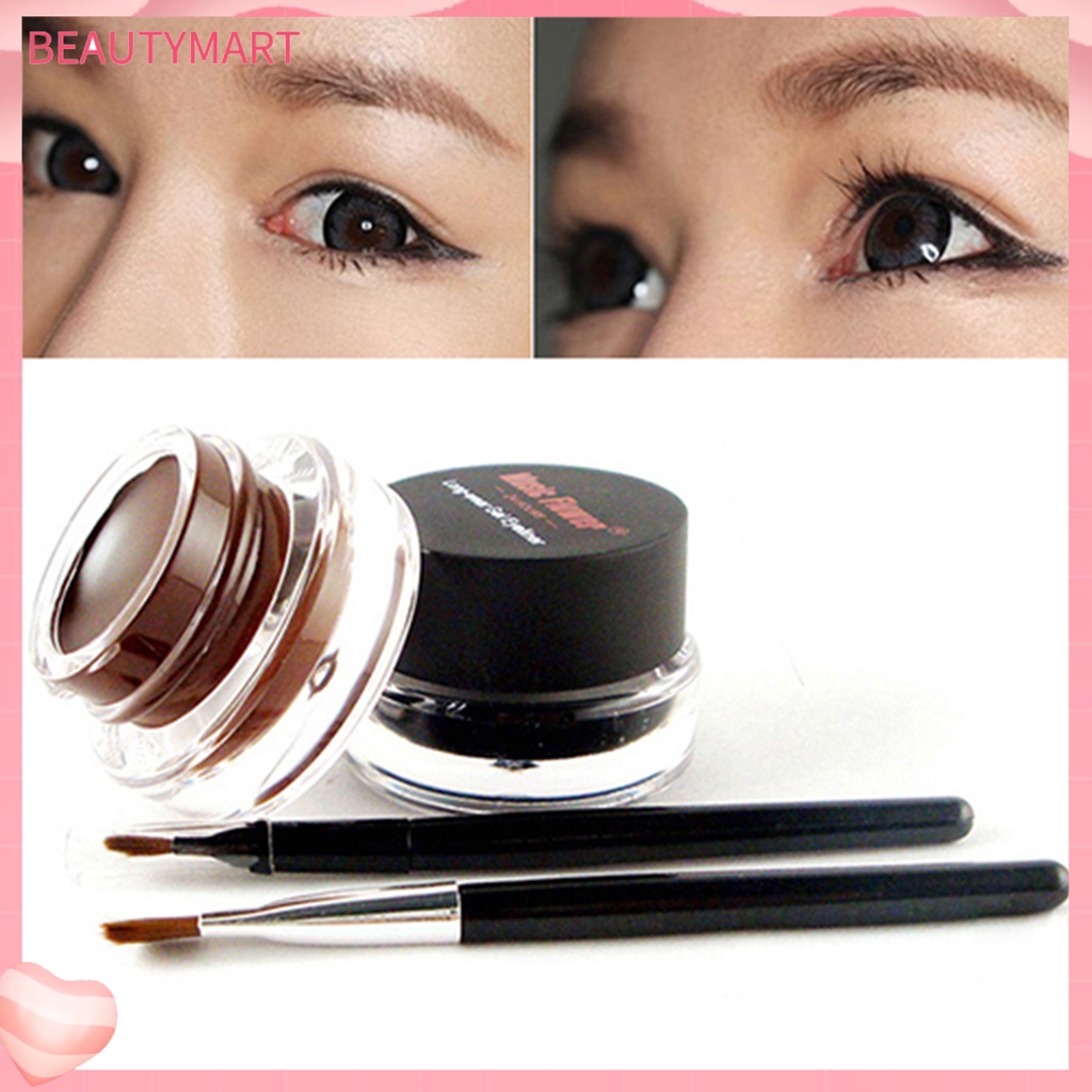 Set 2 Gel Kẻ Mắt Màu Đen / Nâu Kèm Cọ Trang Điểm Tiện Dụng