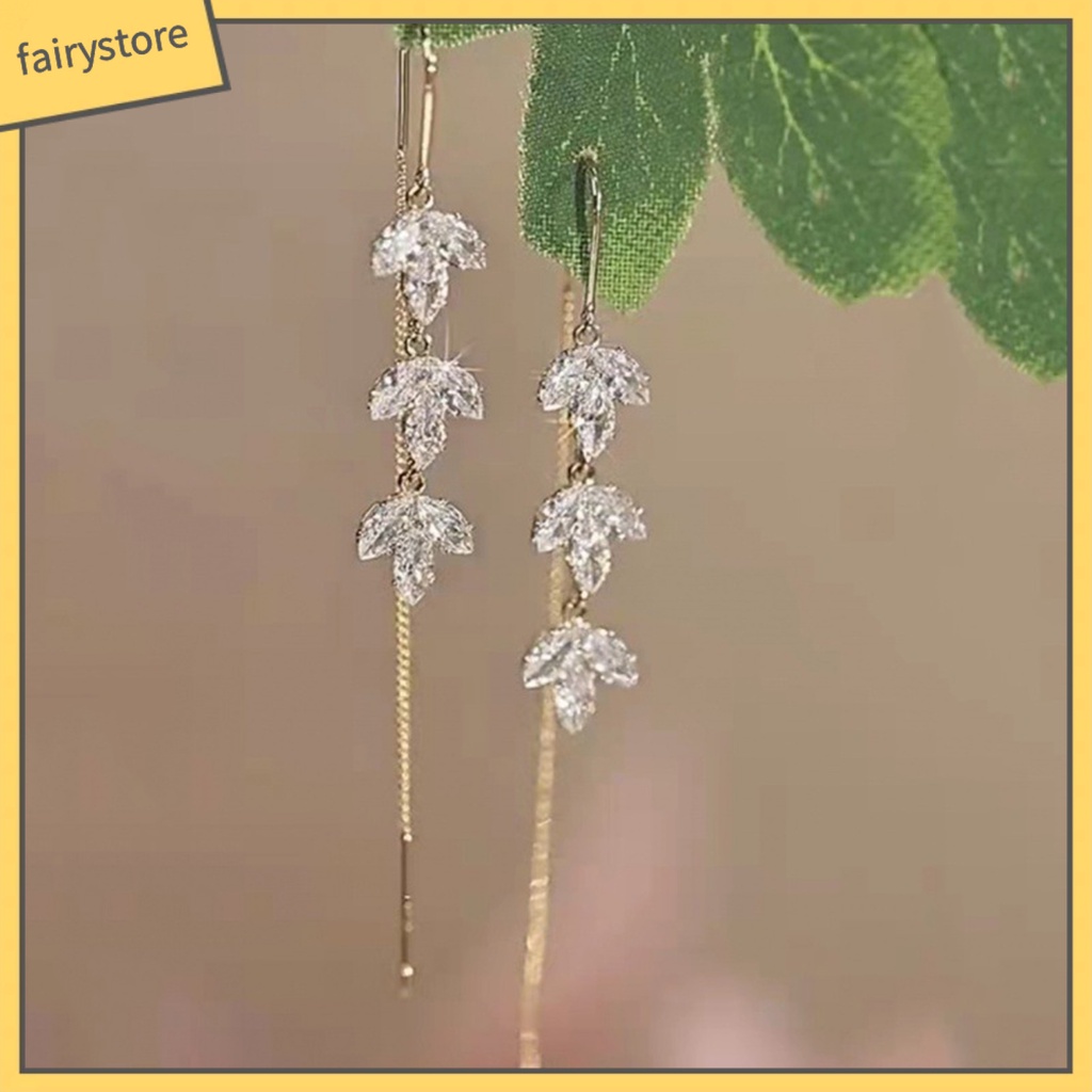 1 Đôi Bông Tai Dáng Dài Đính Đá Zircon Sang Trọng Cho Nữ