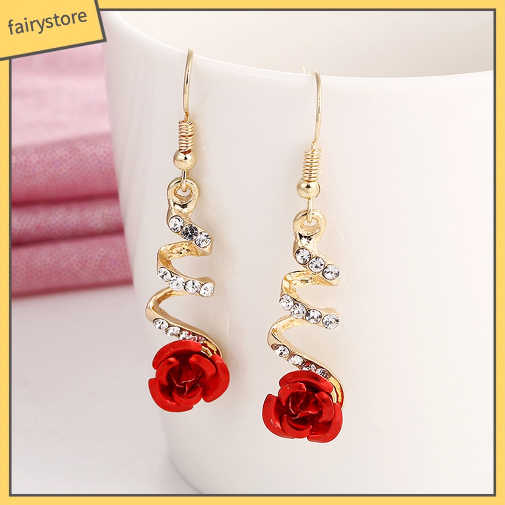 1 Đôi Bông Tai Hình Xoắn Ốc Đính Đá Đỏ Thời Trang Dành Cho Nữ