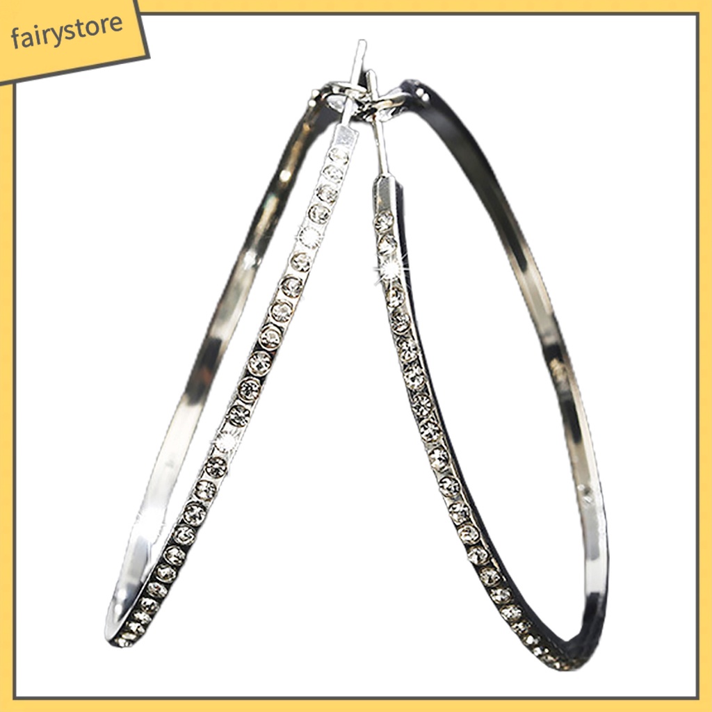 [FRO] Bông Tai Dạng Vòng Tròn Lớn Đính Đá Tinh Xảo Trang Trí Công Sở Tinh Tế Dành Cho Nữ