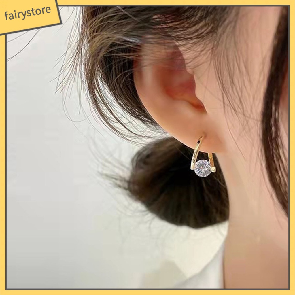 1 Đôi Bông Tai Hình Học Đính Đá Zircon Lấp Lánh Dành Cho Nữ