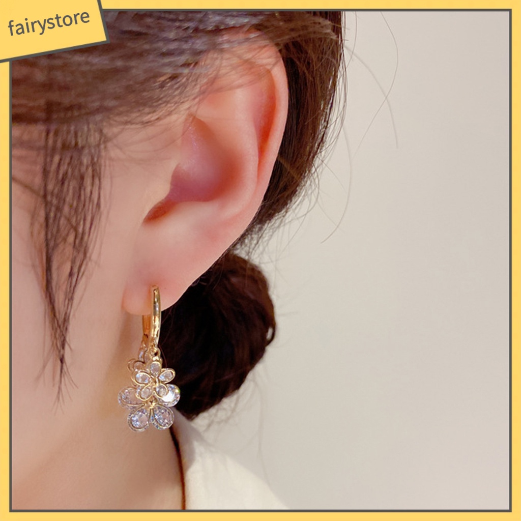 1 Đôi Bông Tai Tròn Đính Hoa Tua Rua Lấp Lánh Dành Cho Nữ