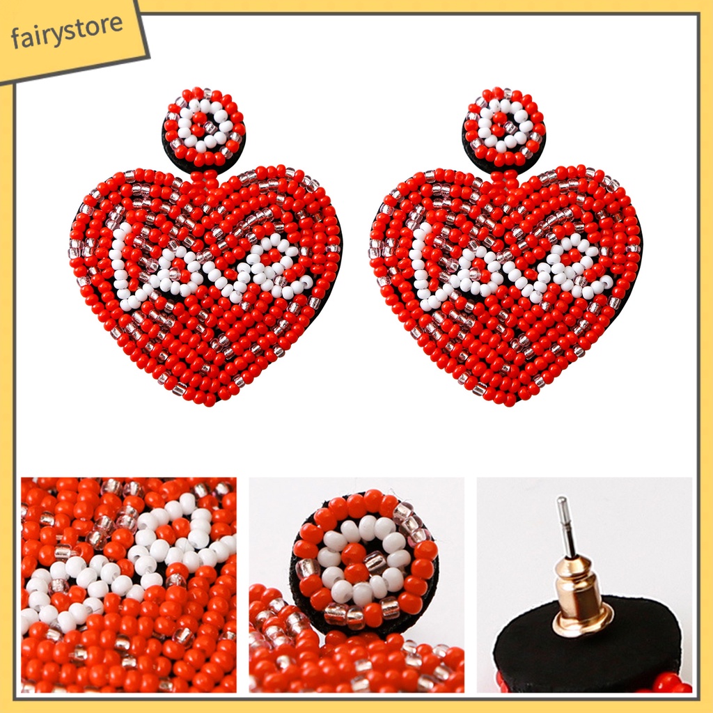 1 Đôi Bông Tai Hình Trái Tim Bện Thủ Công Màu Sắc Tương Phản Dành Cho Nữ