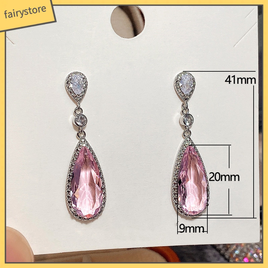 1 Đôi Bông Tai Hình Giọt Nước Bằng Đồng Dát Đá