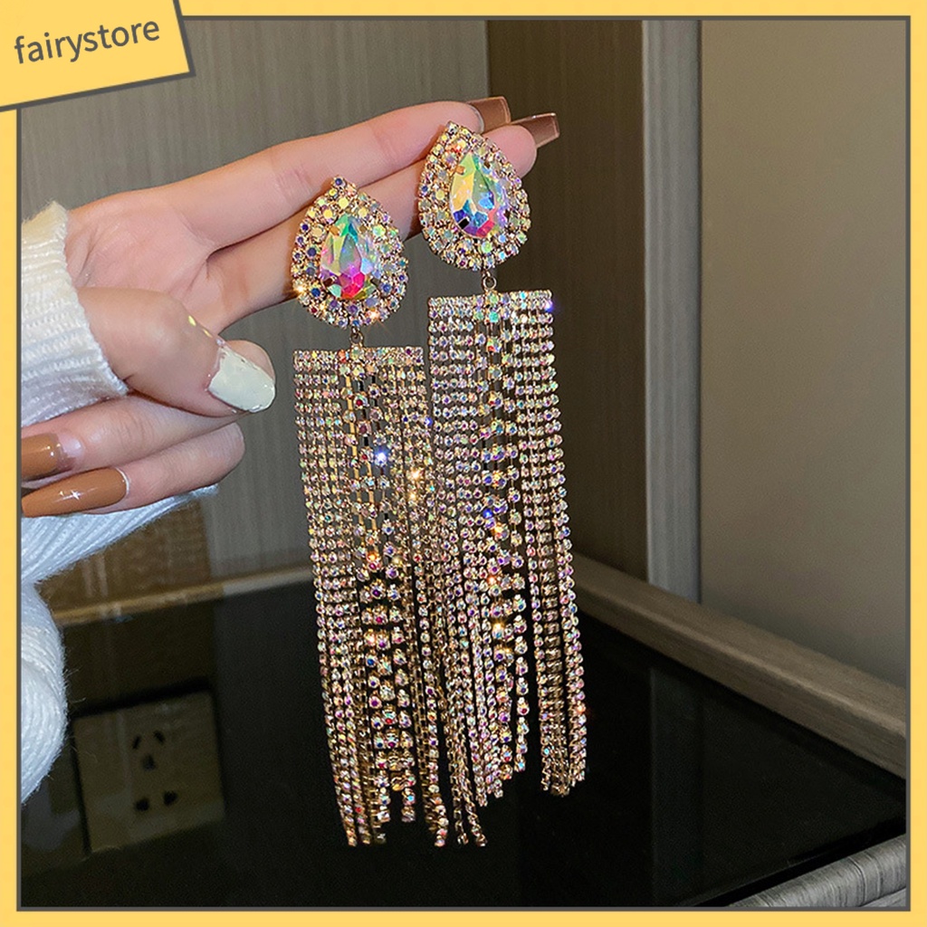 1 Đôi Bông Tai Tua Rua Dáng Dài Ngoại Cỡ Phong Cách Âu Mỹ Thời Trang