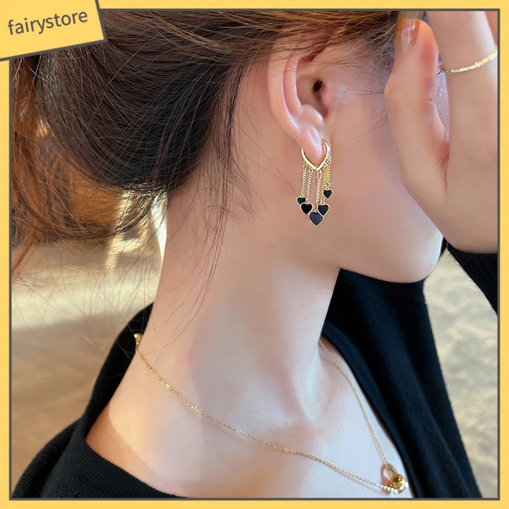 1 Đôi Bông Tai Hợp Kim Hình Trái Tim Màu Đen Thanh Lịch Phong Cách Hàn Quốc Dành Cho Nữ