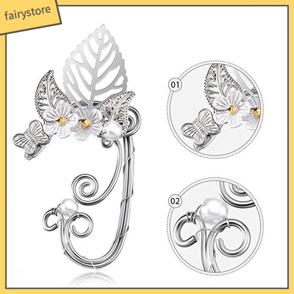 1 Khuyên Vành Tai Hình Hoa Lá Đính Ngọc Trai Nhân Tạo Thời Trang