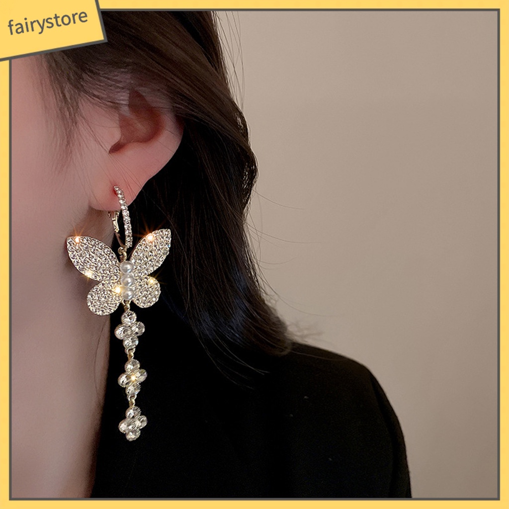 1 Đôi Bông Tai Móc Hình Bướm Đính Ngọc Trai Giả Lấp Lánh Dành Cho Nữ