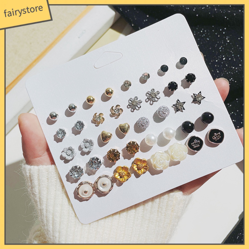 Set 12 Đôi Bông Tai Xỏ Hạt Ngọc Trai Giả Phong Cách Hàn Quốc