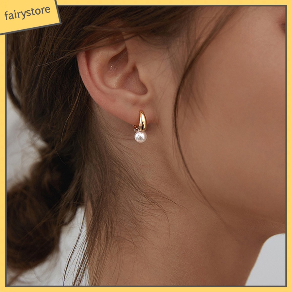 1 Đôi Bông Tai Hình Giọt Nước Đính Ngọc Trai Giả Phong Cách Retro