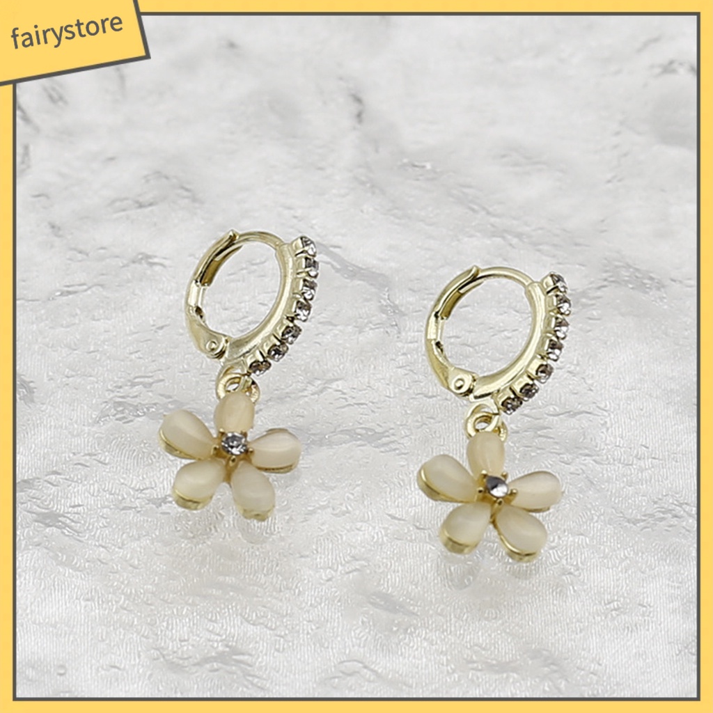 1 Đôi Bông Tai Hình Hoa Đính Đá Opal Nhân Tạo Phong Cách Hàn Quốc Dành Cho Nữ