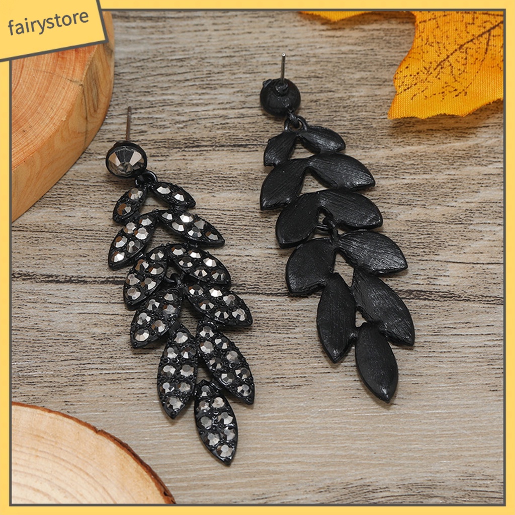 1 Đôi Bông Tai Hình Chiếc Lá Đính Đá Phong Cách Vintage Dành Cho Nữ