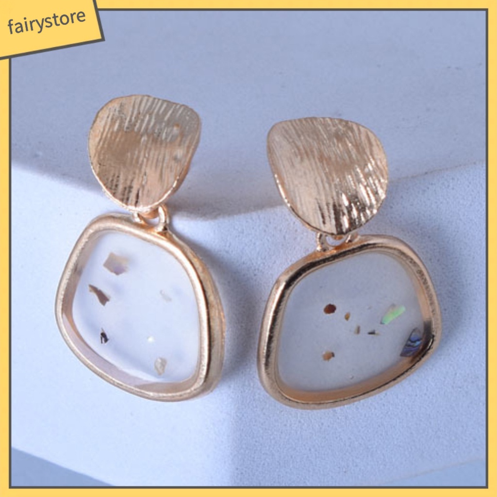 Set 2 Bông Tai Vỏ Sò Hình Vuông Bằng Hợp Kim Phong Cách Retro