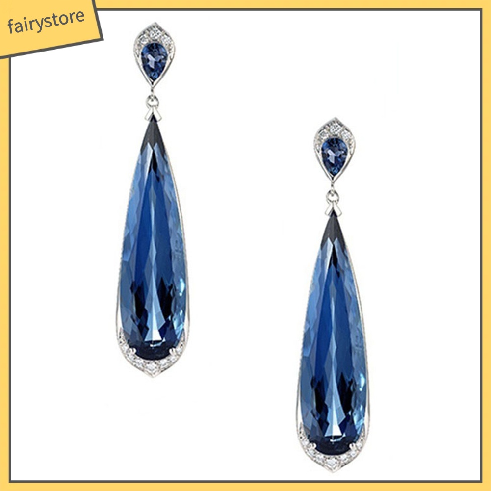 Bông Tai Hình Giọt Nước Đính Đá Sapphire Giả Thanh Lịch Cho Nữ