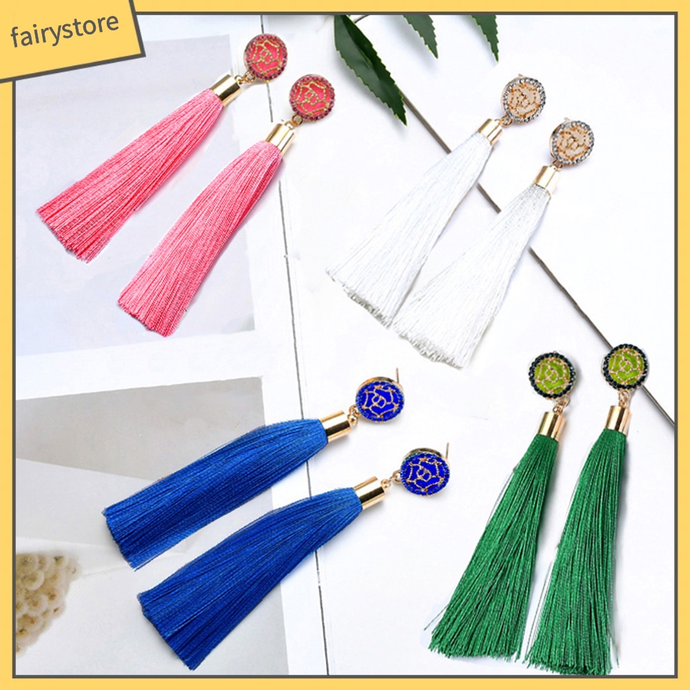 Bông Tai Dáng Dài Phối Tua Rua Hình Hoa Phong Cách Bohemian Thời Trang