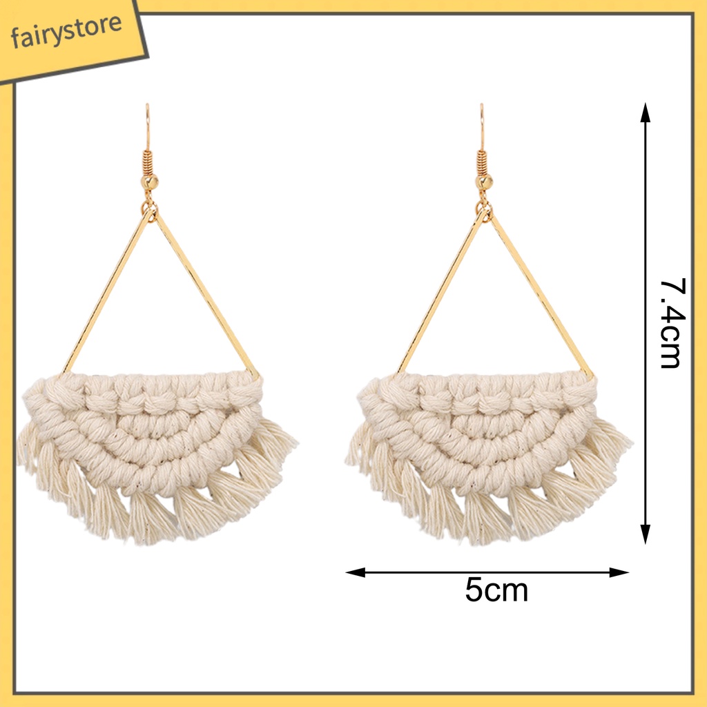 [FRO] 1 Đôi Bông Tai Móc Tua Rua Bện Khối Lượng Nhẹ Phong Cách Bohemia Đi Biển