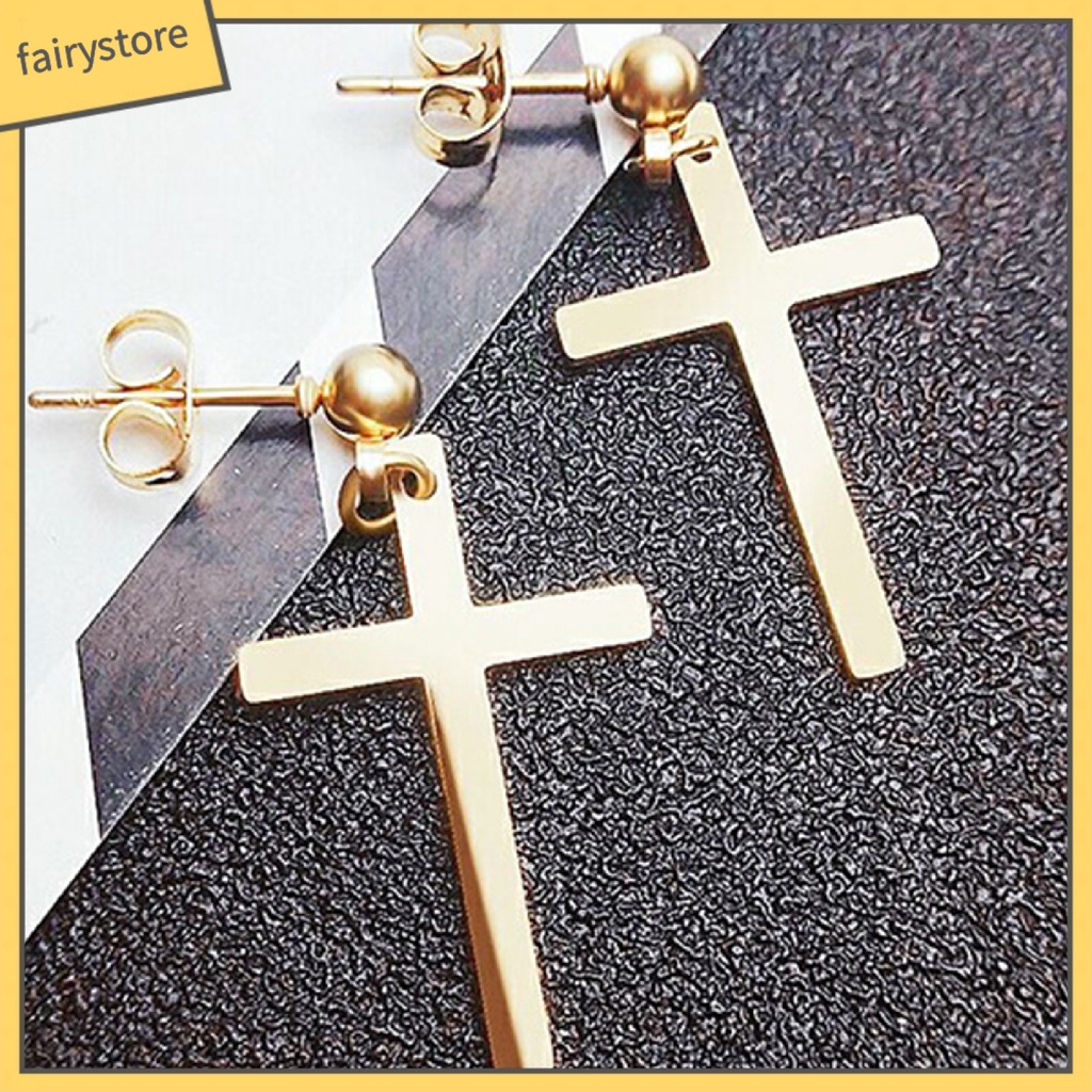 Bông Tai Hình Thánh Giá Bằng Thép Không Gỉ Trọng Lượng Nhẹ Dành Cho Nam Nữ