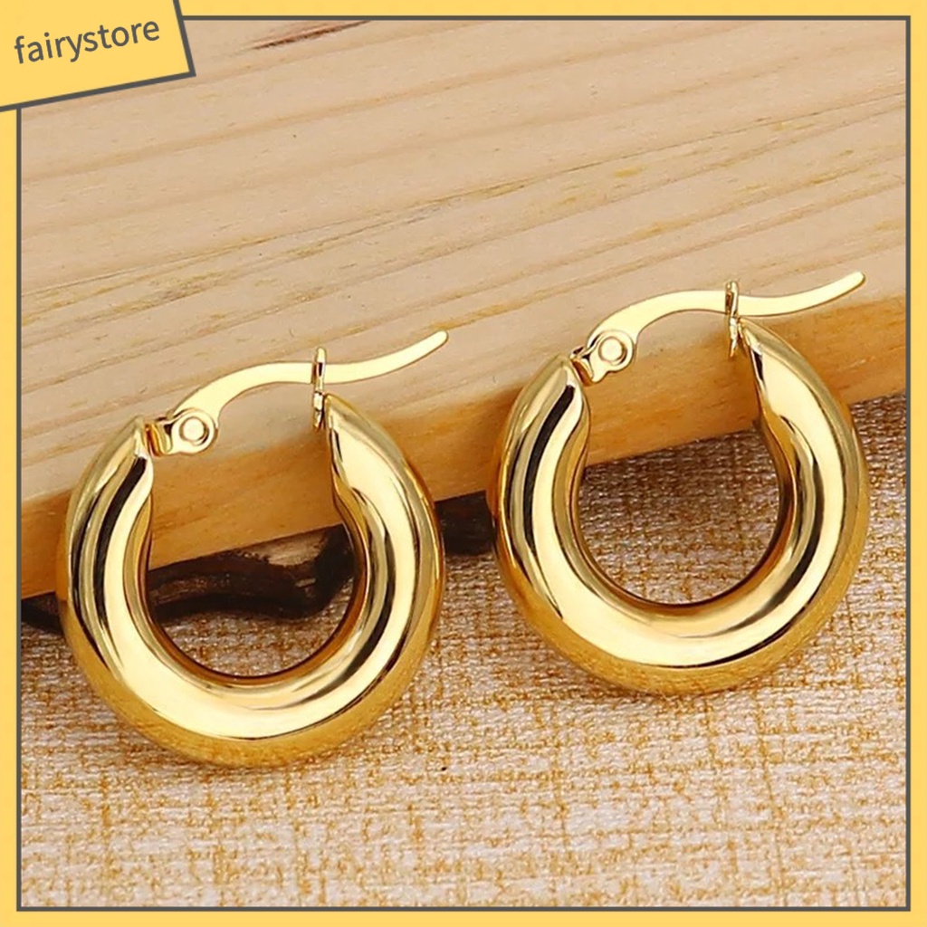 1 Đôi Bông Tai Hình Tròn Dày Dặn Màu Trơn Phong Cách Punk Dành Cho Nữ