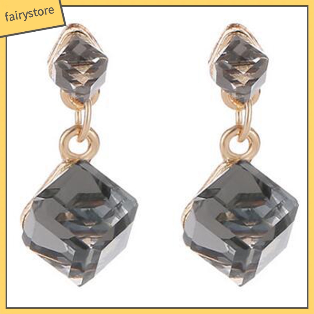 Bông Tai Hình Khối Lập Phương Đính Đá Thời Trang Dành Cho Nữ