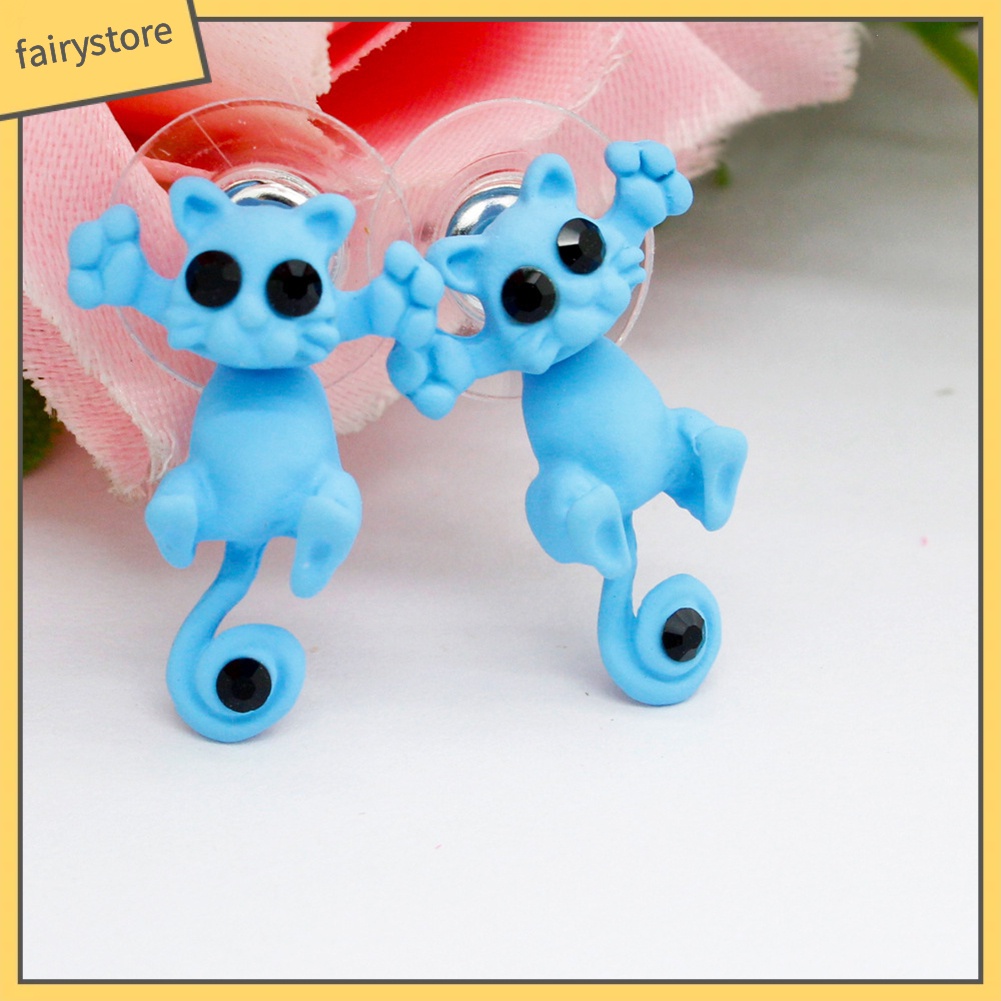 Khuyên Tai Hình Mèo 3D Đính Đá Dễ Thương Cho Nữ