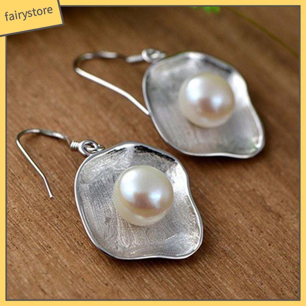 Khuyên Tai Hình Vỏ Sò Đính Ngọc Trai Nhân Tạo Phong Cách Vintage