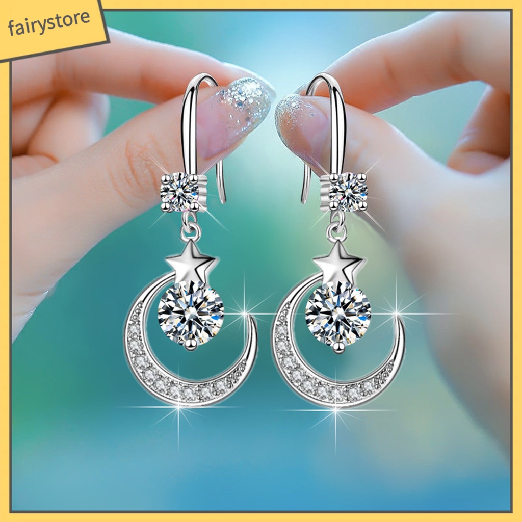 1 Đôi Bông Tai Hình Mặt Trăng Ngôi Sao Đính Đá Trang Nhã Dành Cho Nữ