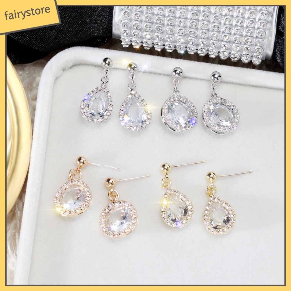 Đôi Khuyên Tai Hình Giọt Nước Đính Đá Thời Trang Cho Nữ